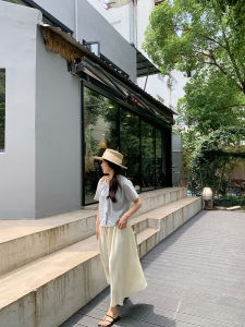 Glossy Peanut Sugar Ogees Half Skirt Womens Versatile Gentle Mid-Length Umbrella A-Line Skirt Korean Style High Waist Polyester Fiber