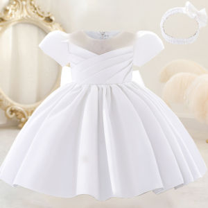 2pcs Toddler Bow Baptism Baby Girls Dress Newborn 1st Birthday Bridemaid Princess Girl Dresses First Communion Wedding Ball Gown