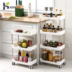 Konco 3 Tiers Trolley Storage Rack Kitchen Organizer Racks Kitchen Crevice Storage Bedroom Bathroom Organizer Trolley