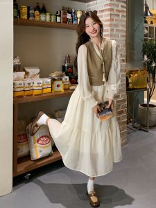  Style White Dress Jacket Set Women Spring Autumn Slimming Anti-Aging Fashionable First Love Dress Two-Piece Set