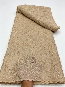 2026 High Quality Africa Nigerian Tulle Lace Fabric Sequins for Wedding Dress Chiffon Party Guipure Sewing 5Yard cotton