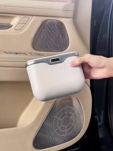 Multifunctional Car Trash Can with Lid Button Hanging Storage Bin for Wet and Dry Use Auto Interior Accessories Organizer Box