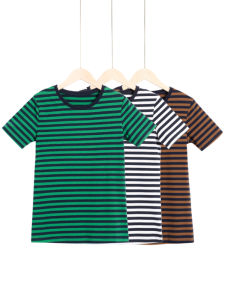 Womens Stripe T-Shirt Short Sleeve Loose Korean Style Base Shirt Summer Trendy Cotton Casual round Neck Basic Tee