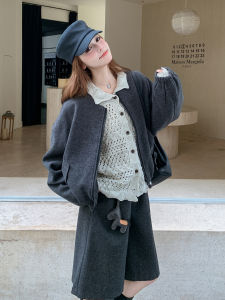 Grey Casual Style Woolen Suit Pants Womens 2025 Autumn New Outerwear Inner Five-Quarter Pants Two-Piece Set High Waist