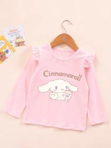 Girls Spring Cotton Long Sleeve T-Shirt Childrens Base Layer Shirt Thin Fly Sleeve Versatile Cotton Top Breathable round Neck