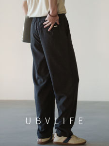 UBV | Flax-blended Plain Single Pleat Mens Casual Trousers Half Elastic Waist