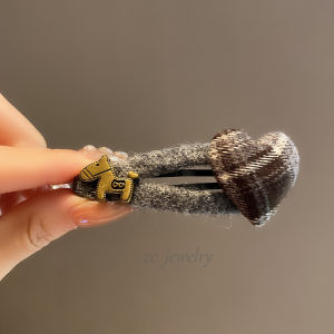 Korean Style Dongdaemun Fashion Grey Plaid Cartoon Horse Side Clip Women High-End Feelings Small Ins Side Hair Clip