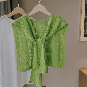Spring Summer Knitted Pure Color Hollow out Shoulder Wrap Scarf Trendy Fake Collar Knitwear Multi Functional Korean Style