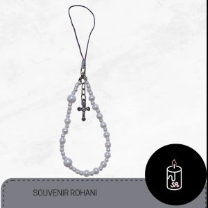 Gantungan HP Salib Rosario / Gantungan Kunci Katolik Salib Mutiara Sintetis Putih / Strap Phone Katolik