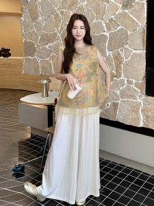 YINLUOYA | New Chinese Style National Trend Set Patchwork Retro Print Womens Loose Casual Wide Leg Pants Two Piece Set Summer 2025