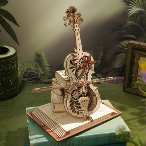 [Ready Stock][Valentine Gift] Robotime 3D Wooden Puzzle ROKR Magic Cello AMK63 Mechanical Music Box 199PCS