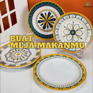 Piring Makan Motif Melamin Asli ( Keramik Imitasi )  8 9 Inch Tebal Anti Pecah Tahan Panas Dangkal