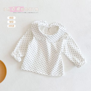 Girls Long Sleeve T-Shirt Doll Collar Polka Dot Cotton Spring Autumn Inner Wear Base Shirt Korean Style Slim Fit a Class Safety