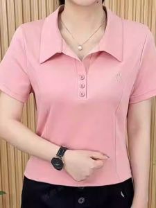 Slimming Polka Dot Short Sleeve T-Shirt Womens Fashionable Casual Basic Shirt Polo Collar Top Korean Style Summer Wear