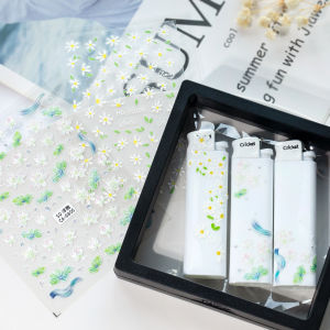 Ins Style Fresh Daisy Grasshopper Nail Art Stickers Self Adhesive 3D Relief Matches Lotus Back Adhesive Stickers Decorations