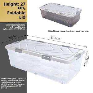 Transparent Plastic Underbed Storage Box Flat Foldable for Clothes Quilts Toys Sofa Living Room Bedroom Organizer Case