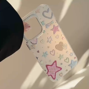 เคสแข็ง IMD รูปหัวใจสีเต็มหน้าจอสำหรับ iPhone 11 12 13 14 15 16 Pro Max Plus เคสป้องกันการตกสำหรับ iPhone 14 Pro Max