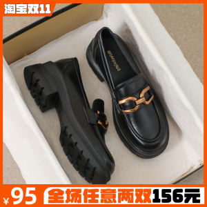 French Style Thick Bottom Loafers Womens Summer New Black Single Shoes British Style Small Leather Shoes Large Size Shoes for Women Size 41 to 43