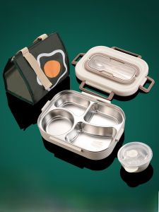 Portable Insulated Lunch Box with Utensils Microwave Safe Compartmentalized Meal Box for Primary And Middle School Students