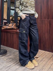 XFX American Retro Loose Straight Leg Multi Pocket Workwear Jeans Women Wide Leg High Street Cleanfit Long Trendy Pants