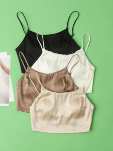 Silk Satin Thin Seamless Wireless Bralette Underwear Comfortable Backless Design Ladies Nightgown Sleepwear in Pure Color