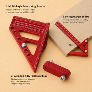 FNICEL | 3pcs Set of Woodworking Tools Aluminum Alloy Woodworking Triangle Ruler Multifunctional Angle Locator45 Degree Square Ruler
