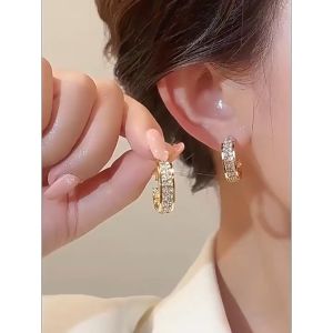 Original 18k saudi gold legit earrings gold pawnable for woman opal Rhinestone-set large circle engagement jewelry ladies earrings(Free pearl earrings)