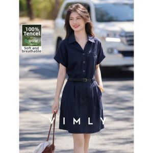 Vimly | Commuter Style Polo Neck Tencel A-line Short Dress