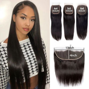 4x4 5x5 6x6 Lace Closure Straight Human Hair  Transparent 13x4 Lace Frontal Closure Straight Human Hair For Woman