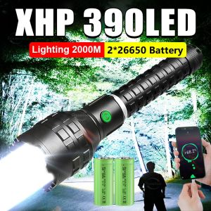 Most Powerful XHP390 Flashlight Telescopic Zoom 2000 Meters Rechargeable Tactical Torch Self Defense High Power LED Flashlight