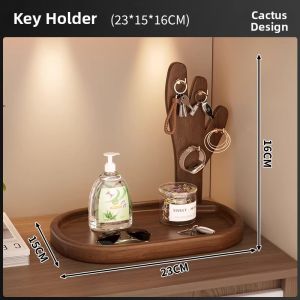 CHUJUN | Wooden Key Organizer Storage Tray for Entryway Living Room Desktop Minimalist Desk Organizer for Keys Glasses Accessories with Hooks and Tray