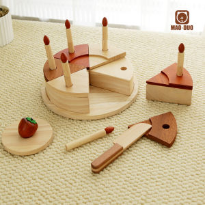 Original Wood Grain Style Childrens Kitchen Role-Playing Toy Cake Mold Birthday Gift Educational Simulated Wooden Toy for Girls