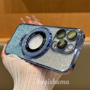 Gradient Glitter for Apple 15 Phone Case New Arrival Magnetic Car Holder Iphone14plus Comes with Lens Protector 13 All-Inclusive 11pro Silicone 12max Drop-Resistant XR Transparent Xs Soft Case