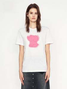 HR | White Embroidered Loose Short Sleeve Round Neck T-Shirt HR Trendy Summer New Style Korean Version Cotton Blend Comfortable Top