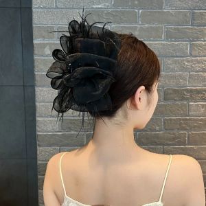 Large Flower Feather Bubble Grip Female Hair Volume More than Barrettes Fancy Updo Shark Clip Large Hairpin Head Accessories