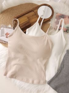อัพเกรดแผ่นรองหน้าอกยาง เสื้อกั๊กผ้าคอตตอน ผู้หญิง ชุดชั้นใน ฤดูร้อน Fine สายคล้อง เสื้อกล้าม พร้อมถ้วยสีบริสุทธิ์ ยืดได้ ไฟเบอร์