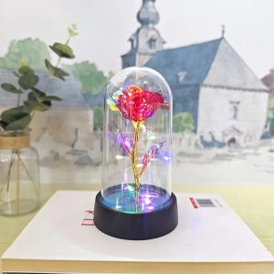 1pc Hot LED Enchanted Galaxy Rose Eternal Beauty Rose With Fairy Lights in Dome for Valentines Day Wedding Party Mothers Day