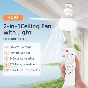 40W LED Indoor Ceiling Fans Light Remote Control Ceiling Fan Lights for Bedroom Living Room Ceiling Fan Lights E27 Light Bulb
