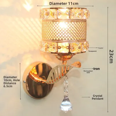 Luxury Crystal Golden Sparkling Bedroom Hallway LED Wall Lamp Nordic Simple Hotel Guest Room Energy Saving Wall Light