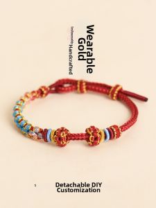 DIY Adjustable Charm Bracelet Handwoven Rope with Gold Bead Pendant