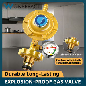 Kitchen LPG Gas Regulator Valve With Pressure Gauge Explosion-Proof Brass Roskas Auto Cut Off Safety Stove 21mm Thread Gasul Anti Explode