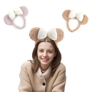 Herocross | 1pc Womens Plush Minnie Mouse Ear Hairbands Sweet Bow Hair Accessories for Theme Park Parties Face Washing and Wearing