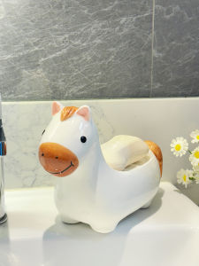 Creative Ceramic Horse Soap Dish Bathroom Sink Soap Holder Drainage Home Use Cute Cartoon Style Soap Box Storage Shelf