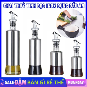 Chai Đựng Dầu Ăn Nước Mắm Nắp Bật Chất Liệu Thủy Tinh Bọc Inox Dung Tích 200ml - 300ML / Bình Thủy Tinh - Bình Rót Dầu Ăn  Xì Dầu Nắp Bật Tự Động Cao Cấp Sang Trọng