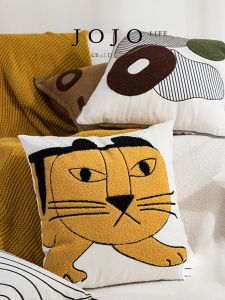 Jojos L PD Pepper Embroidered Towel Pillow Backrest Cushion Home Soft Decoration Square Cotton Cover Removable Washable