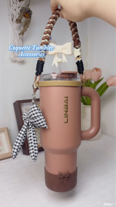 LINBAI 3PCS Starbucks Tumbler Accessories Handle Rope Paracord & 8mm Straw Cover & Bow Keychain for Coffee Mugs Water Bottle