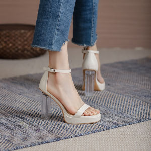 Transparent Fashion Sandals Womens Summer New Crystal Heel Versatile Waterproof Platform Buckle Small Size High Heels Shoes