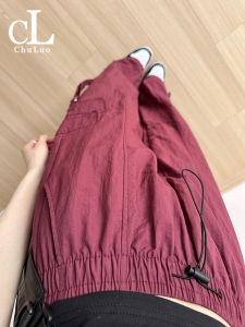 Red High Waist Wide Leg Workwear Pants Womens Summer Thin Quick Dry Sporty American Style Casual Trousers Street Fashion