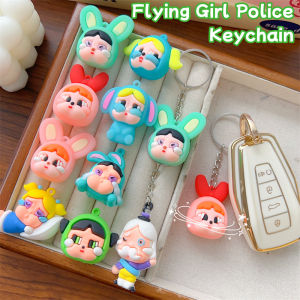 10PCS Creative Mini Crybaby × Flying Little Police Series PVC Soft Rubber Figurine Keychain Pendant For Women Girls Kawaii Exquisite Backpack Decoration Accessories Gifts