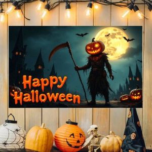 VIKAMA Halloween Banner Happy Halloween Festival Decoration Tapestry Witch Castle Printing Courtyard Party Decoration Flag